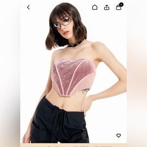 Cider | Velvet Strapless Stitch Buckle Top | Small | Dusty Rose Pink